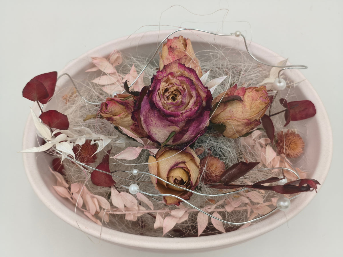 Deko Trockenblumen Schale rosa 33