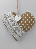 Stoffherz Beige- Weiss Dekoration 55
