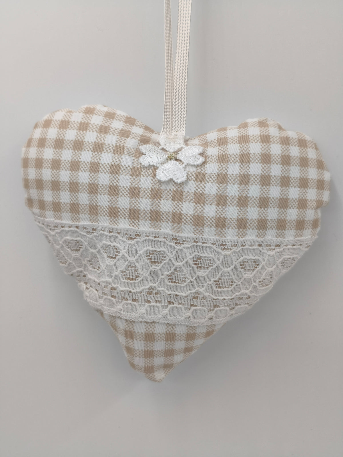 Stoffherz Beige- Weiss Dekoration 57