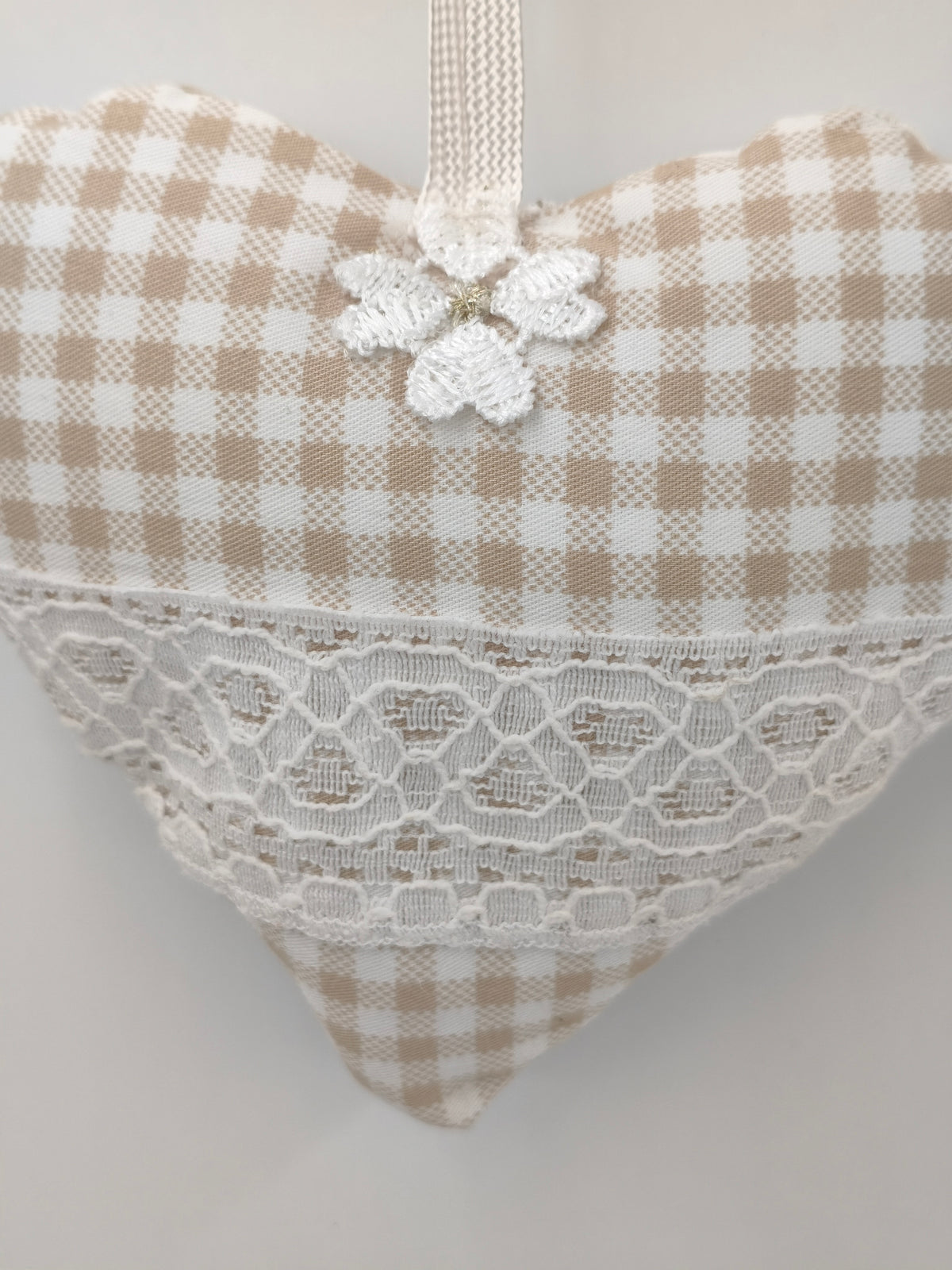 Stoffherz Beige- Weiss Dekoration 57